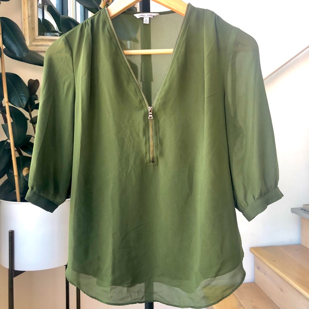 Naked Zebra zip-front short sleeve blouse